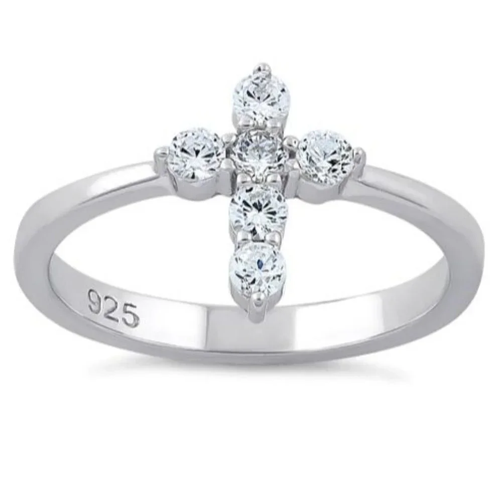 925 STERLING SILVER Dainty Cross Cubic Zirconia Ring - Picture 16 of 16